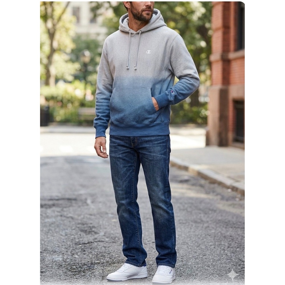 Champion Reverse Weave Ombre Dip Dye Hoodie Gray Blue S0335 Small